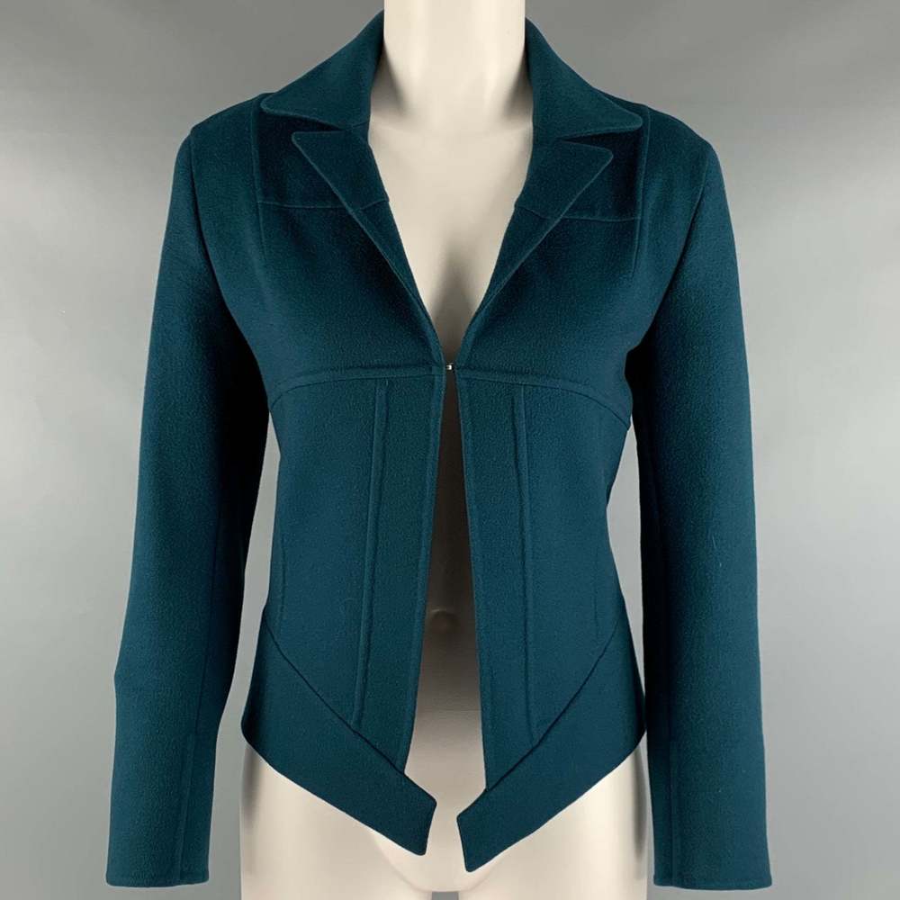 AKRIS Blue Teal Cashmere Eye and Hook Jacket Blazer